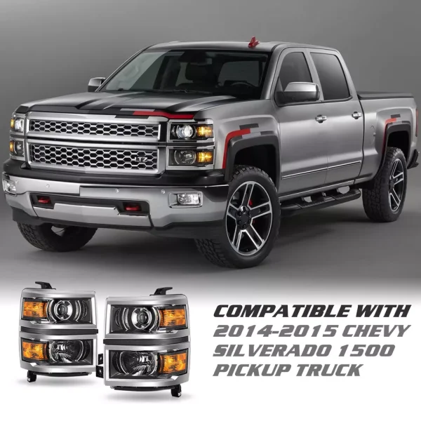 2014-2015 CHEVROLET SILVERADO 1500 PROJECTOR HEADLIGHTS WITH/ CHROME TRIM